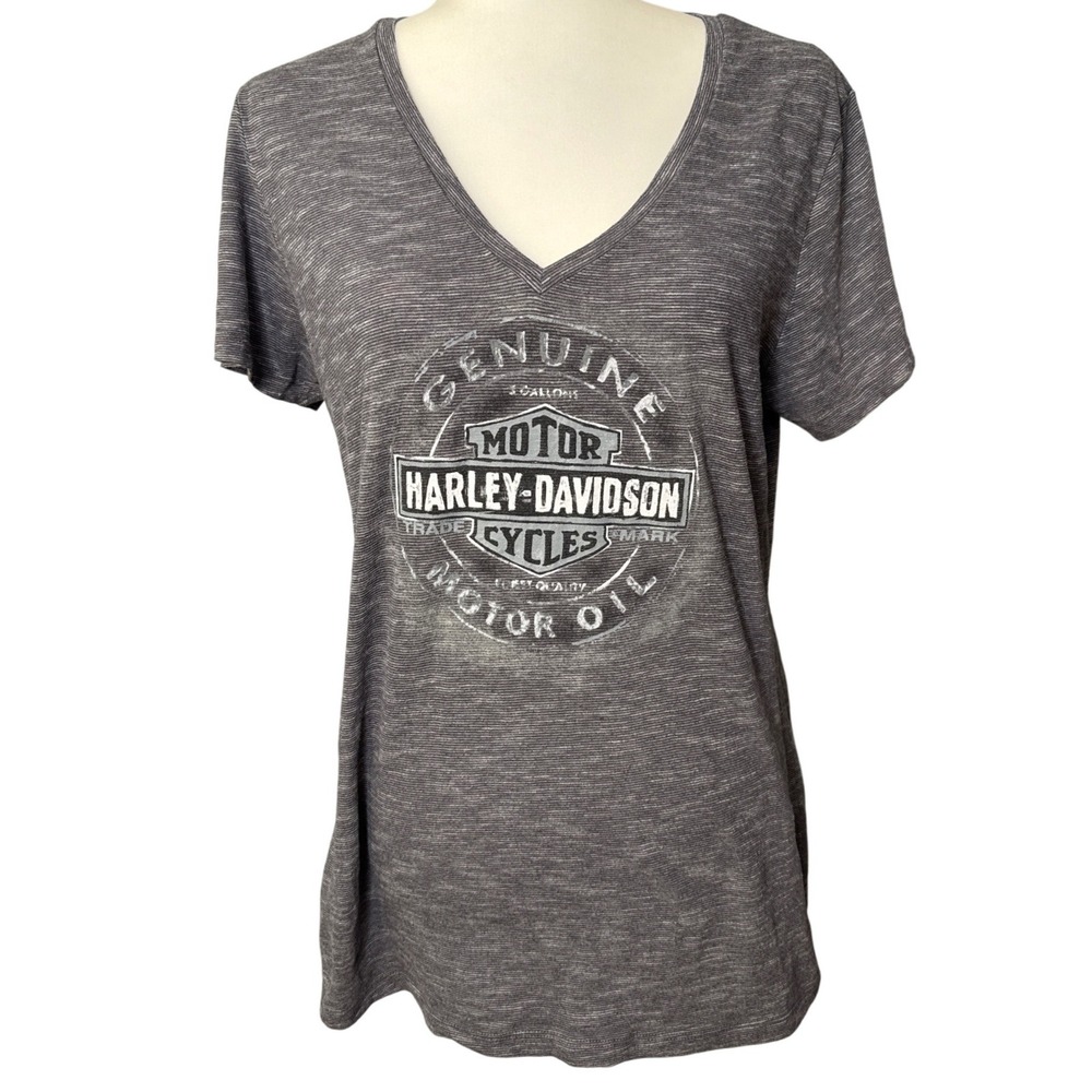 HARLEY-DAVIDSON Texas Longhorn V-Neck Graphic Tee Gray Space Dye Women's L - Picture 2 of 12